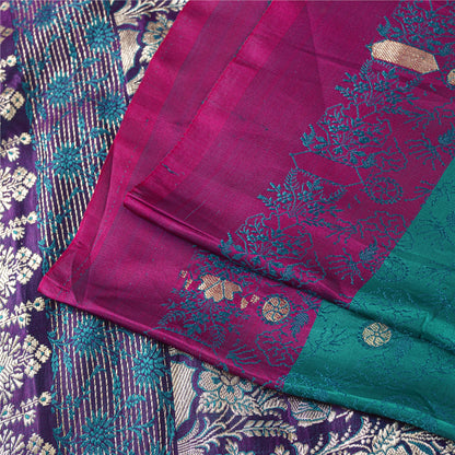 Sanskriti Vintage Sarees GreenBanarasi Brocade Zari Woven Pure Satin Sari Fabric