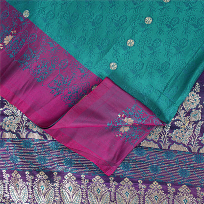 Sanskriti Vintage Sarees GreenBanarasi Brocade Zari Woven Pure Satin Sari Fabric