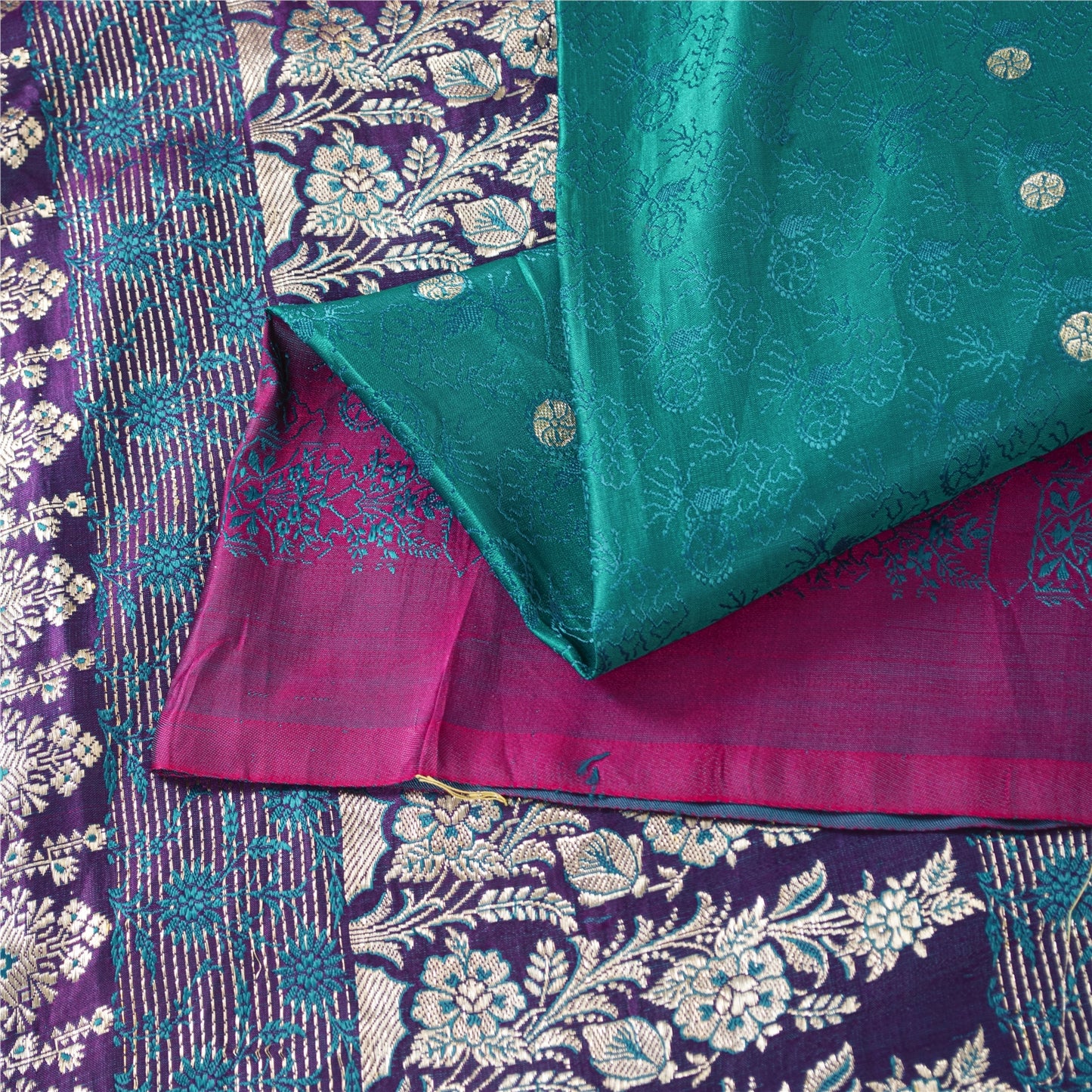 Sanskriti Vintage Sarees GreenBanarasi Brocade Zari Woven Pure Satin Sari Fabric