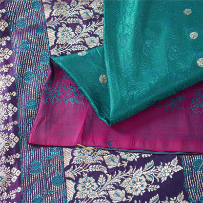 Sanskriti Vintage Sarees GreenBanarasi Brocade Zari Woven Pure Satin Sari Fabric
