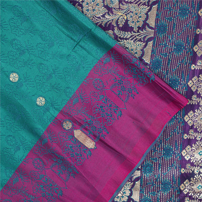 Sanskriti Vintage Sarees GreenBanarasi Brocade Zari Woven Pure Satin Sari Fabric