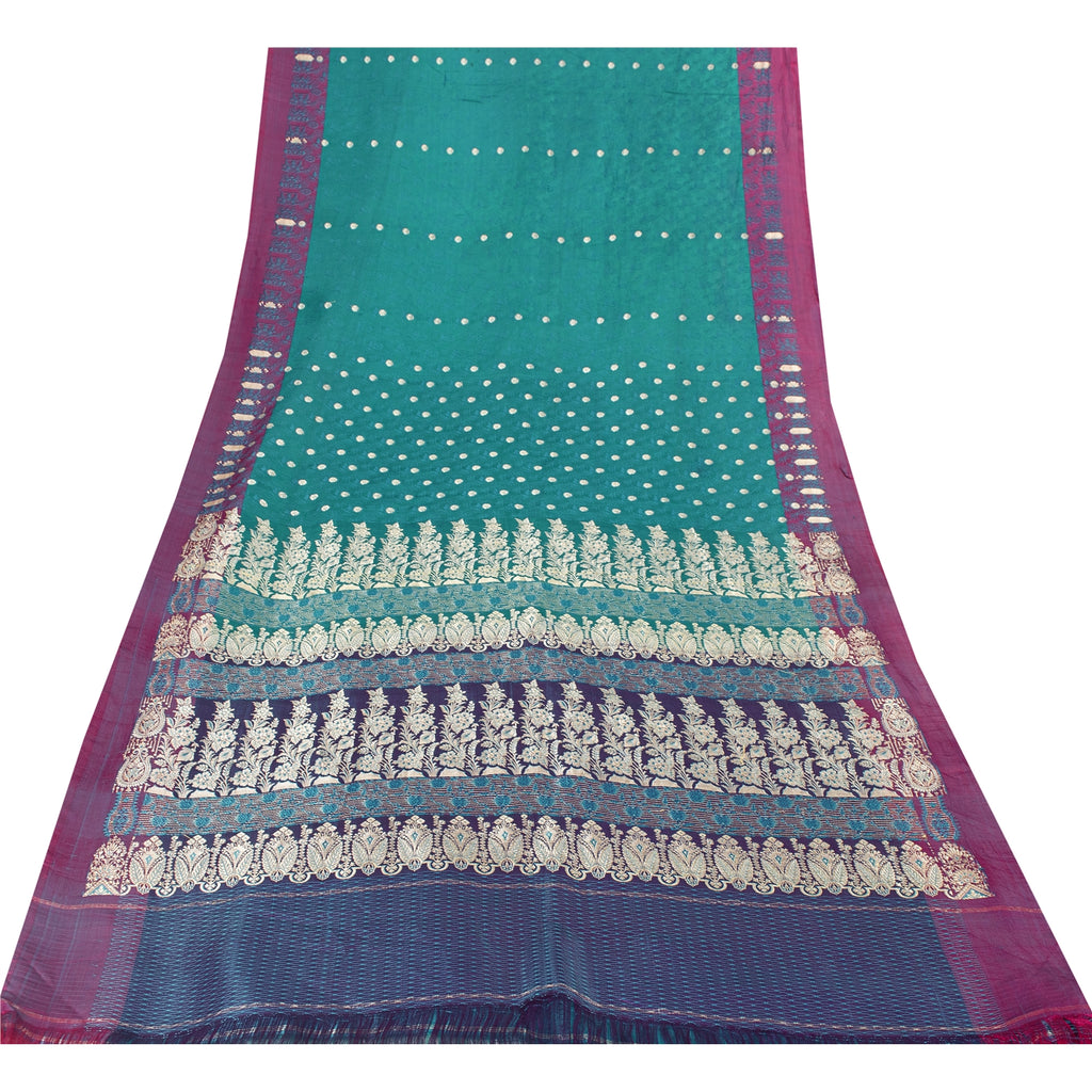 Sanskriti Vintage Sarees GreenBanarasi Brocade Zari Woven Pure Satin Sari Fabric