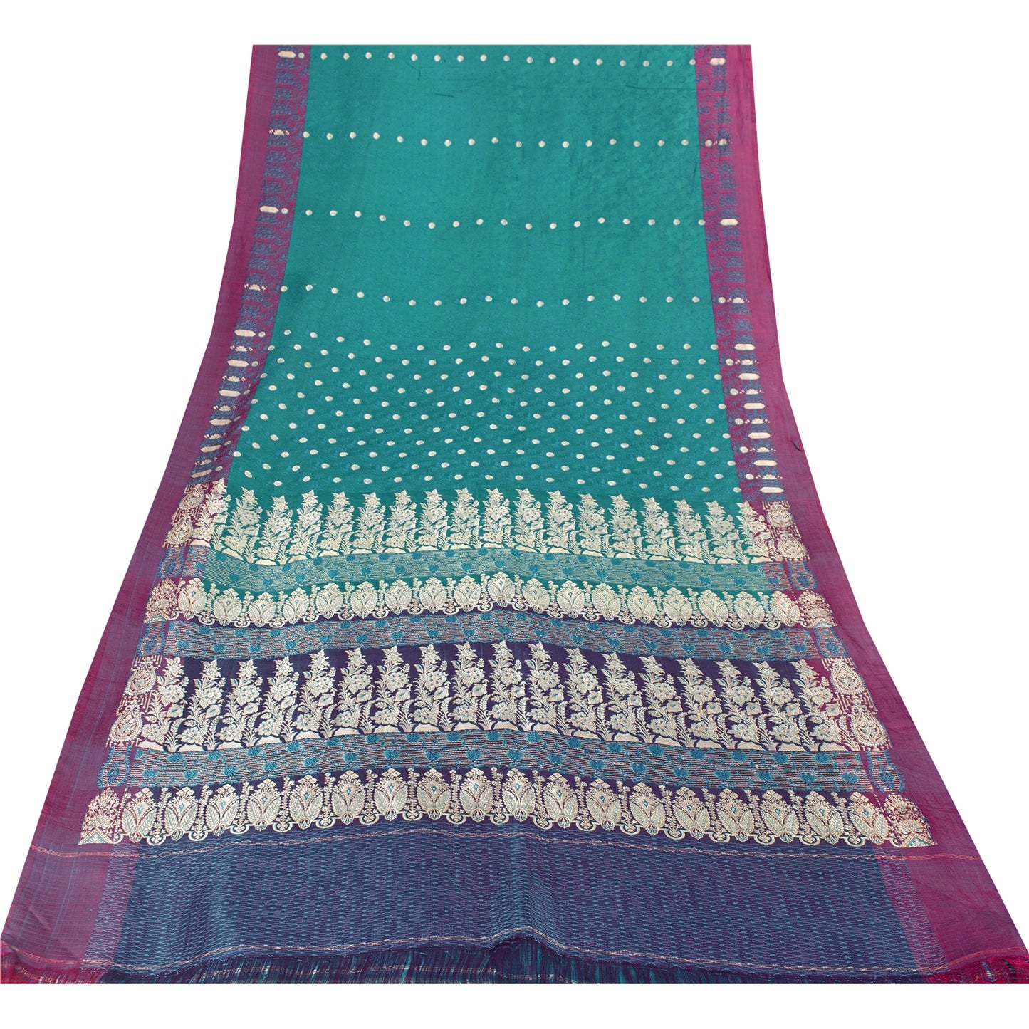 Sanskriti Vintage Sarees GreenBanarasi Brocade Zari Woven Pure Satin Sari Fabric