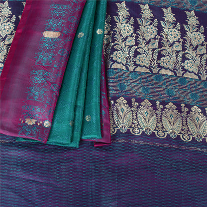 Sanskriti Vintage Sarees GreenBanarasi Brocade Zari Woven Pure Satin Sari Fabric