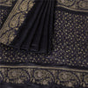 Sanskriti Vintage Sarees Black Banarasi Brocade Zari Woven Pure Silk Sari Fabric