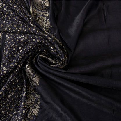 Sanskriti Vintage Sarees Black Banarasi Brocade Zari Woven Pure Silk Sari Fabric