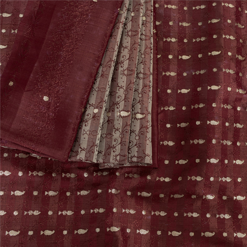 Sanskriti Vintage Saree 100% Pure Satin Silk Wedding Sarees Pink & Red Banarasi Brocade Zari Hand Woven Bollywood Sari 5 Yard Craft Fabric