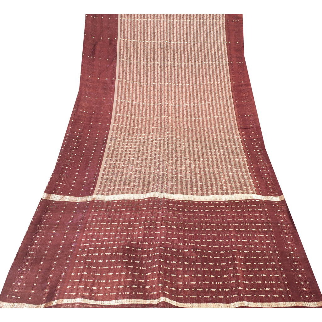 Sanskriti Vintage Sarees Pink Banarasi Brocade Zari Woven Pure Satin Sari Fabric