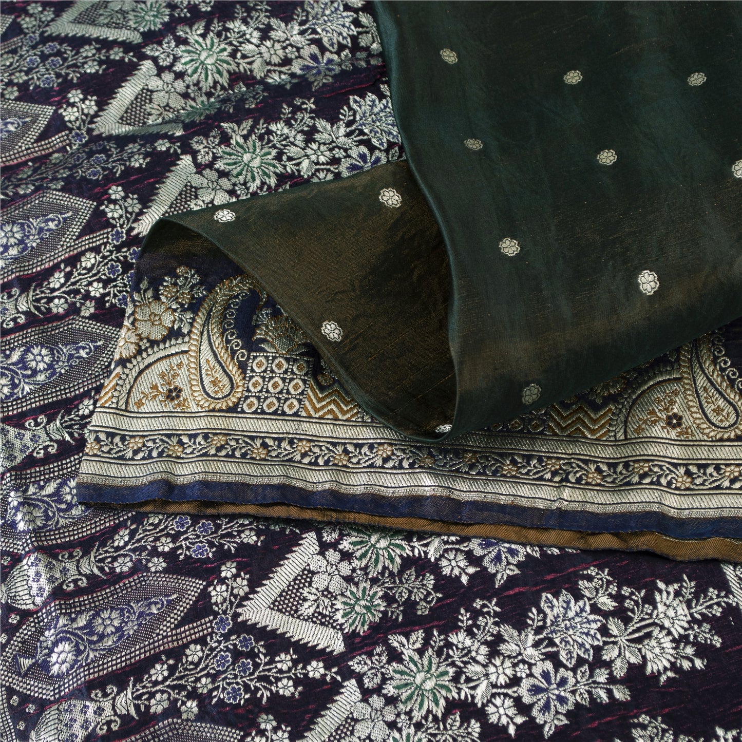 Sanskriti Vintage Sarees Green Banarasi Brocade Zari Woven Pure Sari 5+YD Fabric