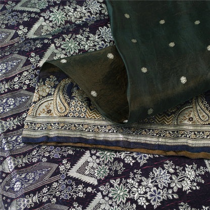 Sanskriti Vintage Sarees Green Banarasi Brocade Zari Woven Pure Sari 5+YD Fabric