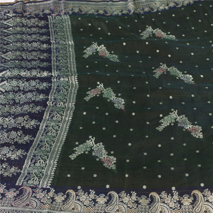 Sanskriti Vintage Sarees Green Banarasi Brocade Zari Woven Pure Sari 5+YD Fabric