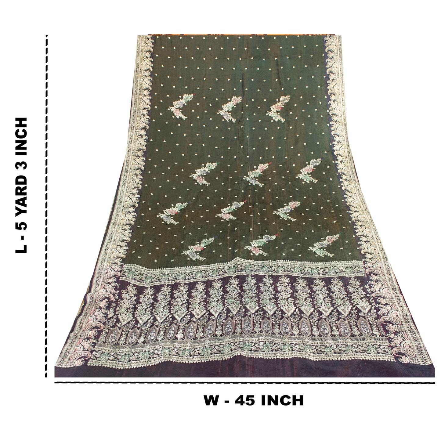 Sanskriti Vintage Sarees Green Banarasi Brocade Zari Woven Pure Sari 5+YD Fabric