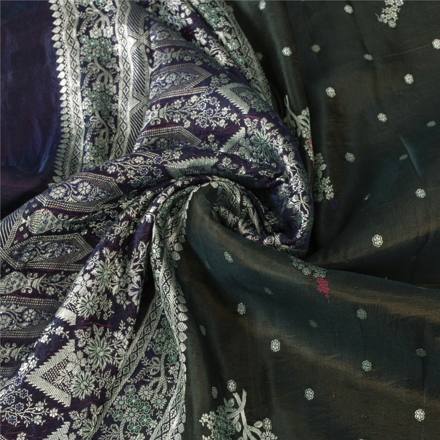 Sanskriti Vintage Sarees Green Banarasi Brocade Zari Woven Pure Sari 5+YD Fabric