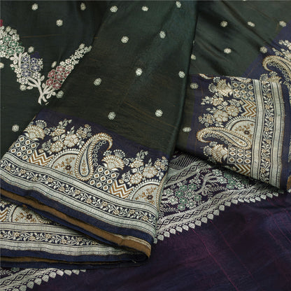 Sanskriti Vintage Sarees Green Banarasi Brocade Zari Woven Pure Sari 5+YD Fabric