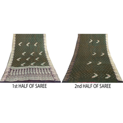 Sanskriti Vintage Sarees Green Banarasi Brocade Zari Woven Pure Sari 5+YD Fabric