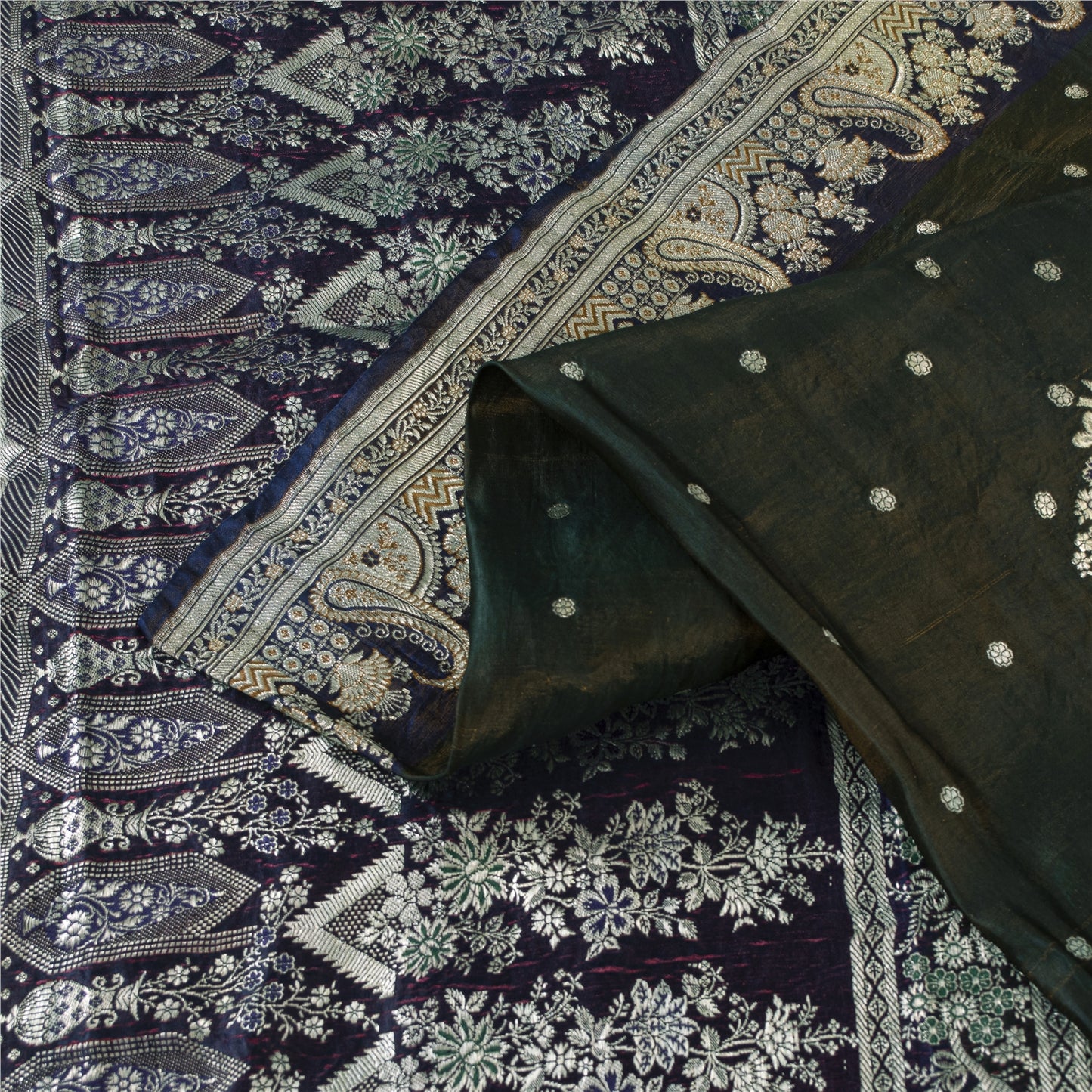 Sanskriti Vintage Sarees Green Banarasi Brocade Zari Woven Pure Sari 5+YD Fabric