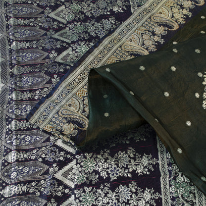 Sanskriti Vintage Sarees Green Banarasi Brocade Zari Woven Pure Sari 5+YD Fabric