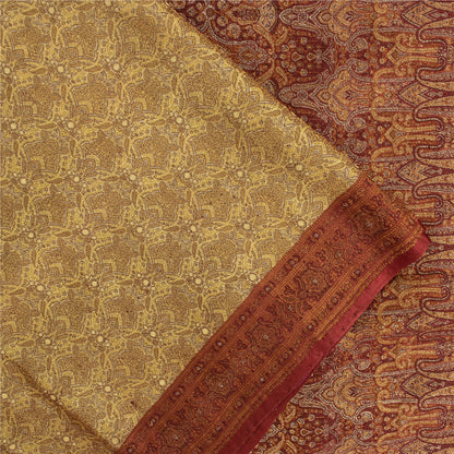 Sanskriti Vintage Sarees Cream Banarasi Brocade Woven Pure Satin Sari Fabric