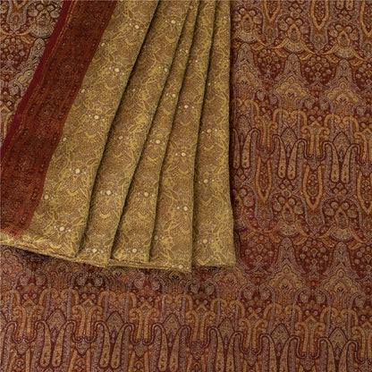 Sanskriti Vintage Sarees Cream Banarasi Brocade Woven Pure Satin Sari Fabric