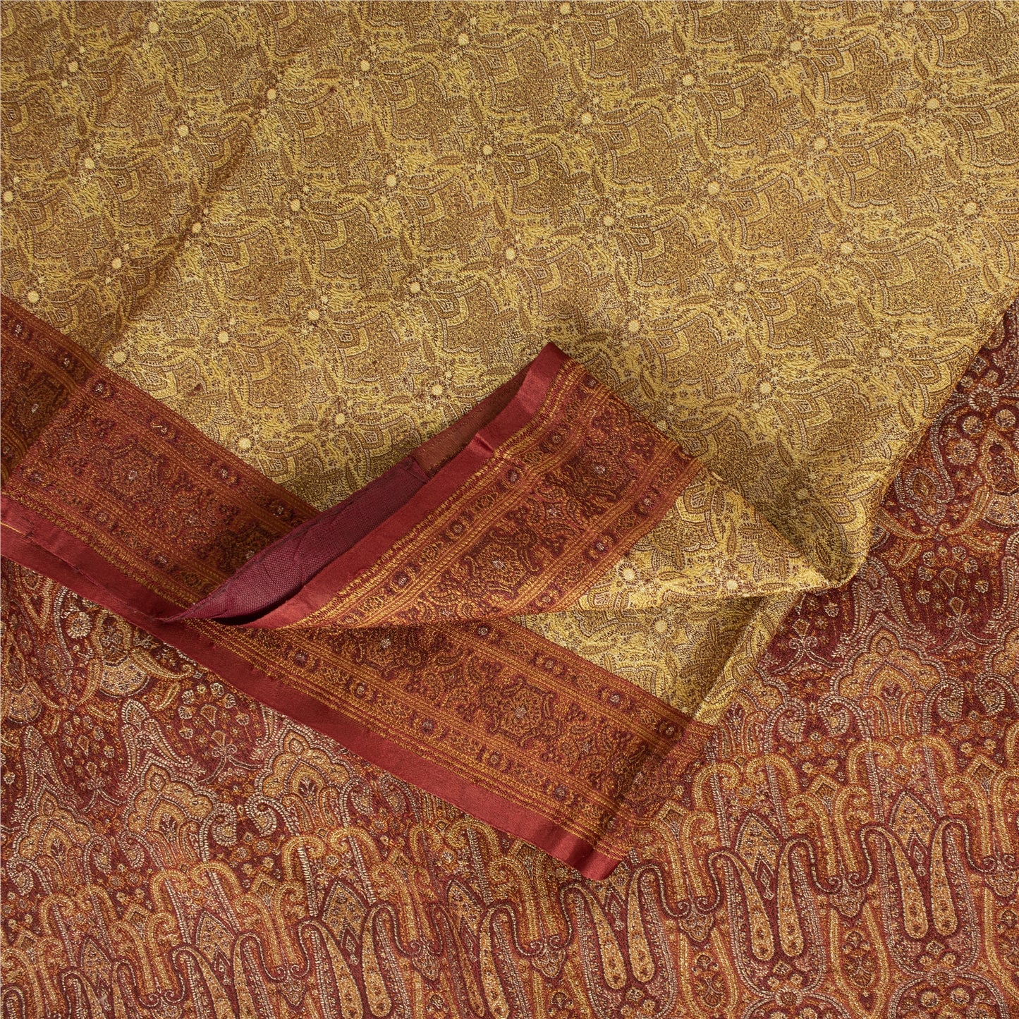 Sanskriti Vintage Sarees Cream Banarasi Brocade Woven Pure Satin Sari Fabric