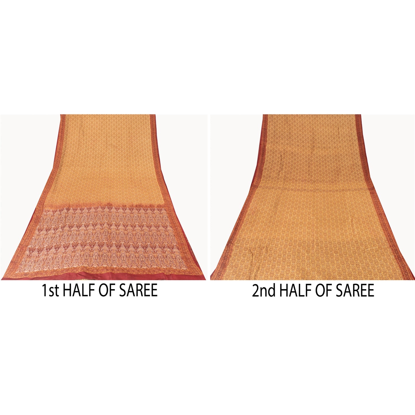 Sanskriti Vintage Sarees Cream Banarasi Brocade Woven Pure Satin Sari Fabric