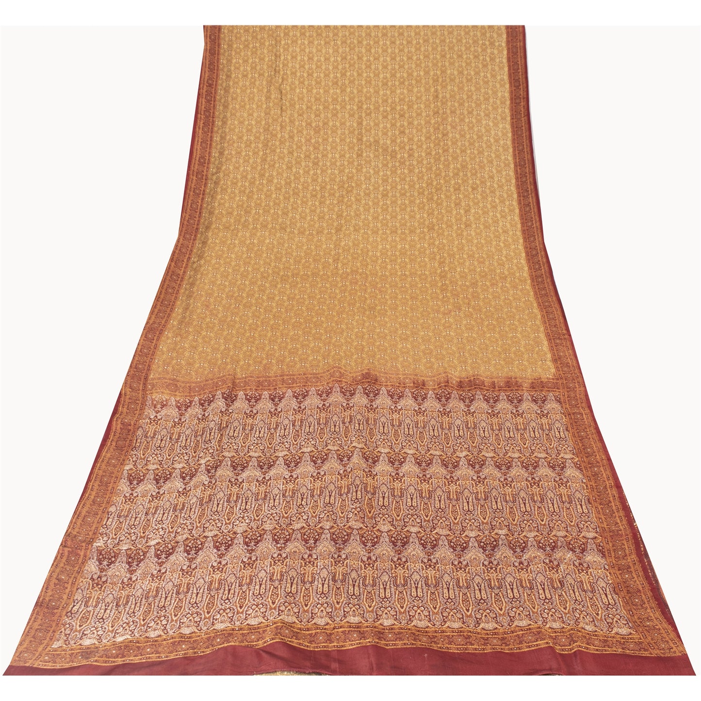 Sanskriti Vintage Sarees Cream Banarasi Brocade Woven Pure Satin Sari Fabric