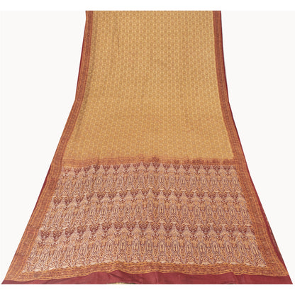 Sanskriti Vintage Sarees Cream Banarasi Brocade Woven Pure Satin Sari Fabric