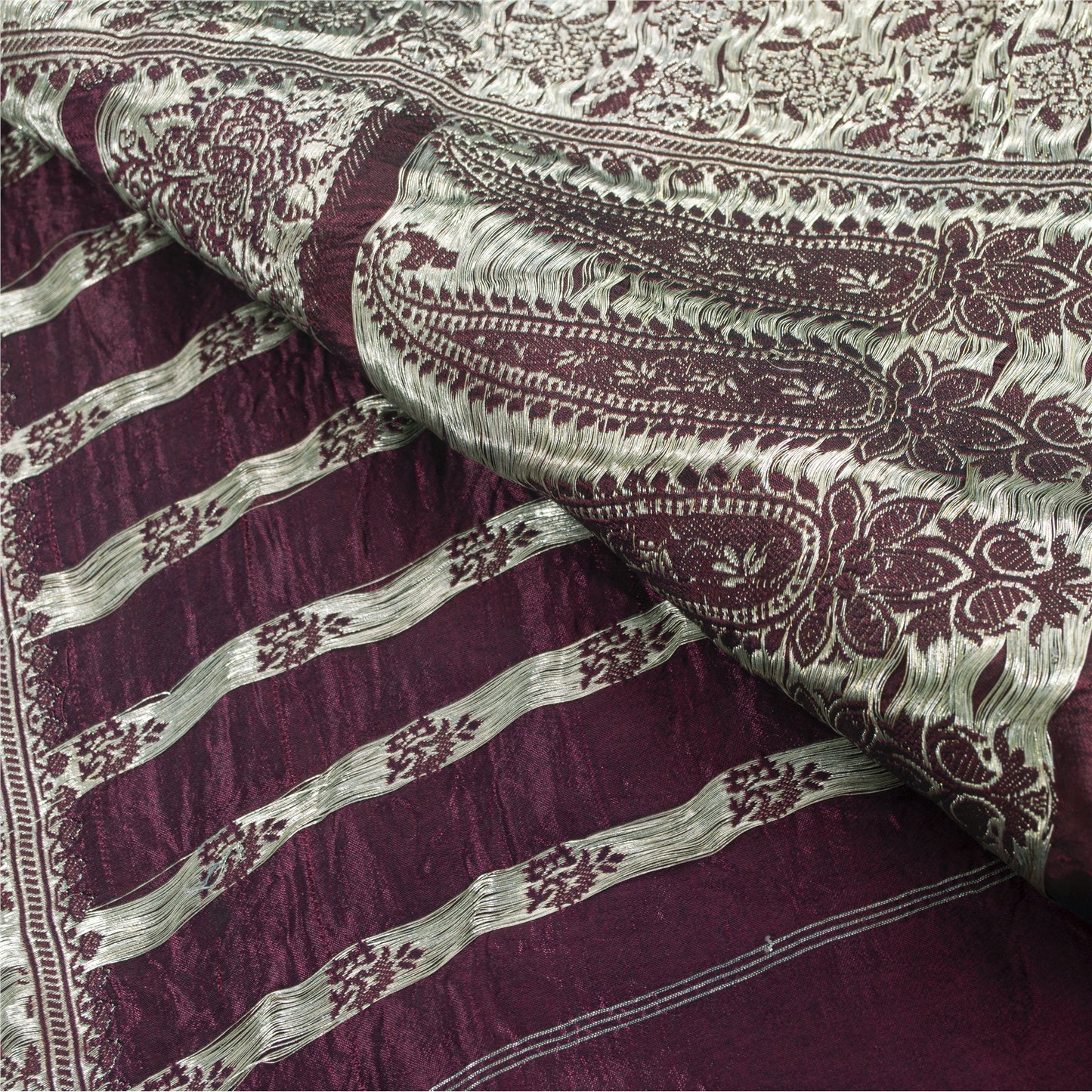 SANSKRITI VINTAGE BLUE SAREE PURE SATIN SILK BROCADE/BANARASI WOVEN SARI