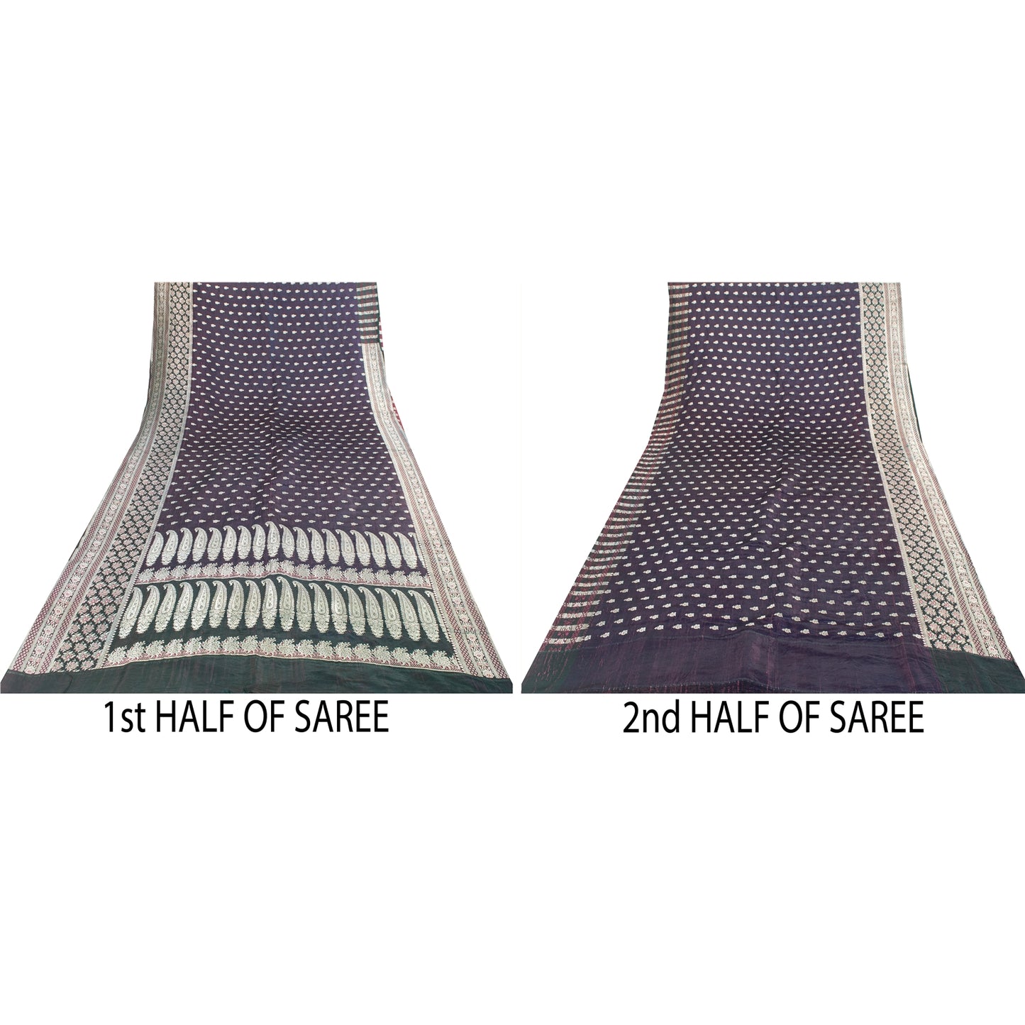 SANSKRITI VINTAGE BLUE SAREE PURE SATIN SILK BROCADE/BANARASI WOVEN SARI