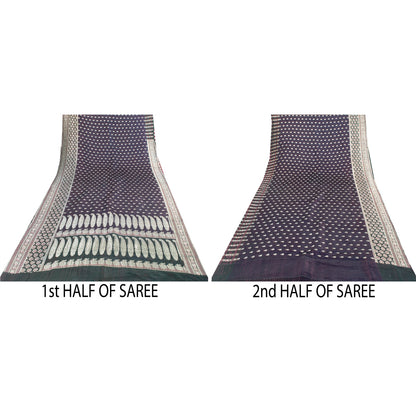 SANSKRITI VINTAGE BLUE SAREE PURE SATIN SILK BROCADE/BANARASI WOVEN SARI