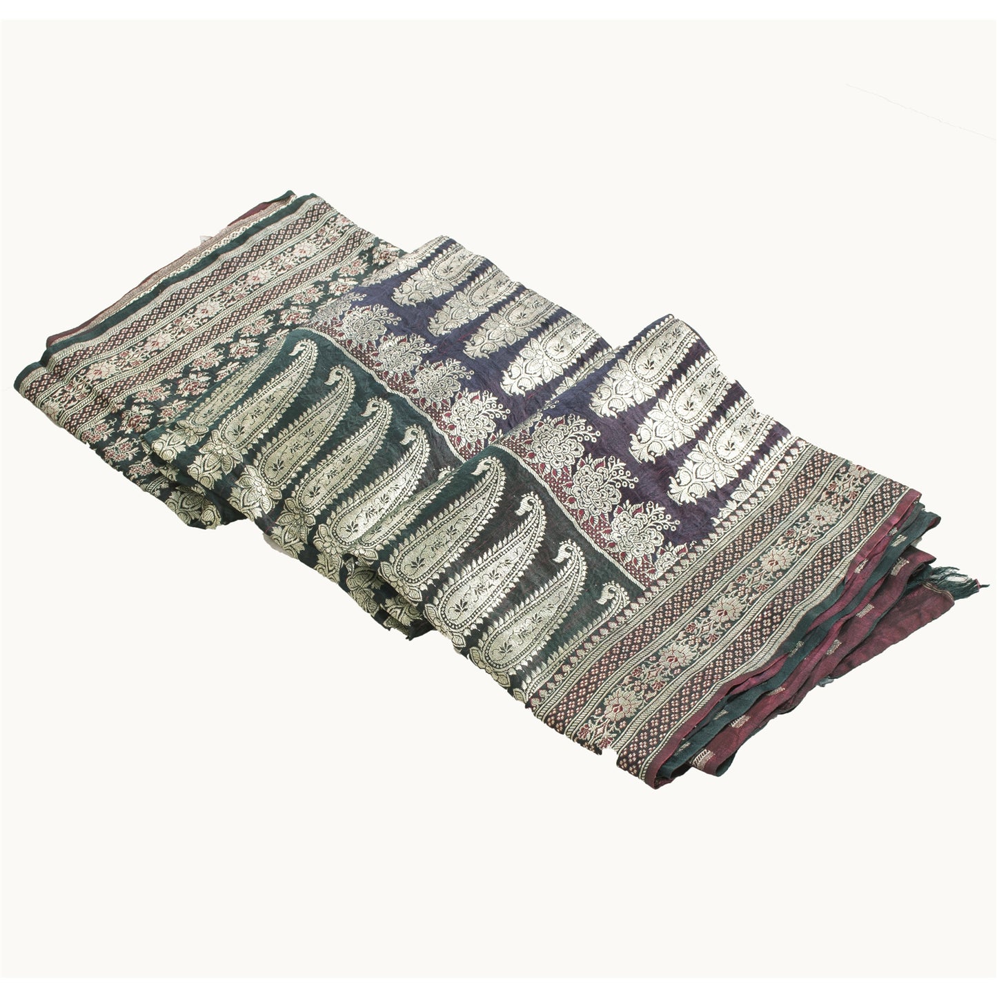 SANSKRITI VINTAGE BLUE SAREE PURE SATIN SILK BROCADE/BANARASI WOVEN SARI