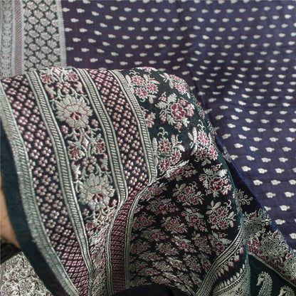 SANSKRITI VINTAGE BLUE SAREE PURE SATIN SILK BROCADE/BANARASI WOVEN SARI