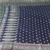 SANSKRITI VINTAGE BLUE SAREE PURE SATIN SILK BROCADE/BANARASI WOVEN SARI