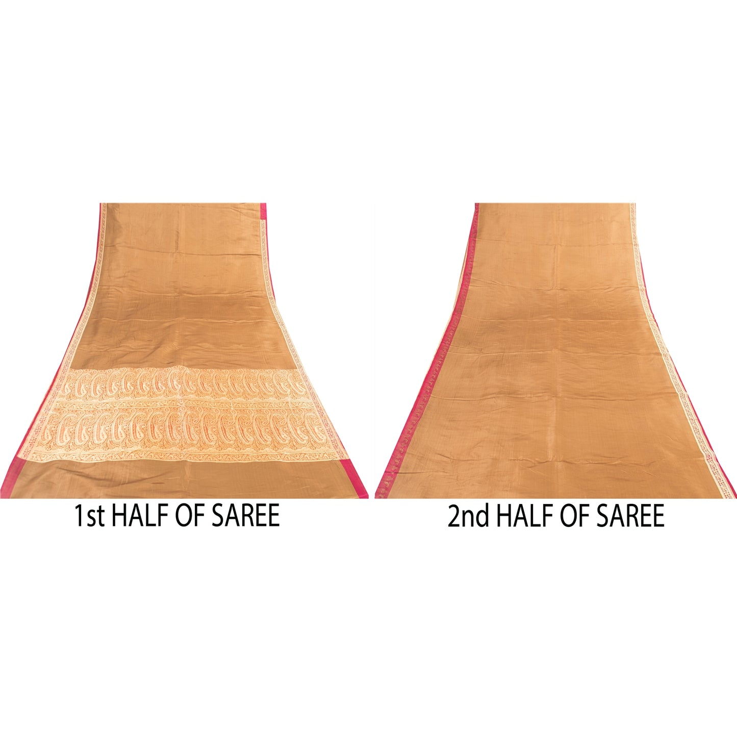 Sanskriti Vintage Sarees Brown BanarasiBrocade Zari Woven Pure Satin Sari Fabric