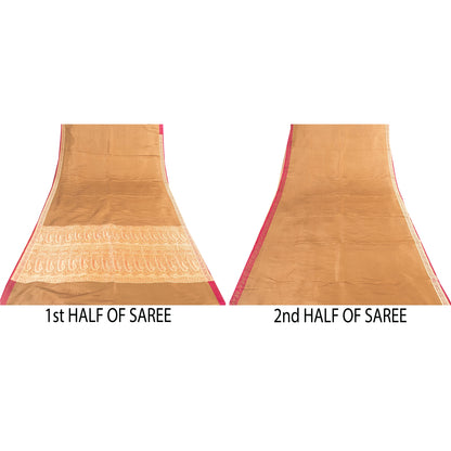 Sanskriti Vintage Sarees Brown BanarasiBrocade Zari Woven Pure Satin Sari Fabric