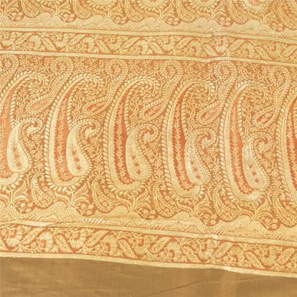 Sanskriti Vintage Sarees Brown BanarasiBrocade Zari Woven Pure Satin Sari Fabric