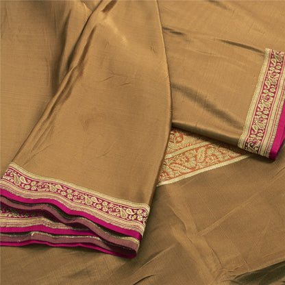 Sanskriti Vintage Sarees Brown BanarasiBrocade Zari Woven Pure Satin Sari Fabric