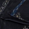 Sanskriti Vintage Sarees Black Embroidered Thread Pure Satin 5+yd Craft Fabric Banarasi Sari