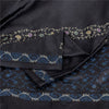 Sanskriti Vintage Sarees Black Embroidered Thread Pure Satin 5+yd Craft Fabric Banarasi Sari