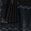 Sanskriti Vintage Sarees Black Embroidered Thread Pure Satin 5+yd Craft Fabric Banarasi Sari