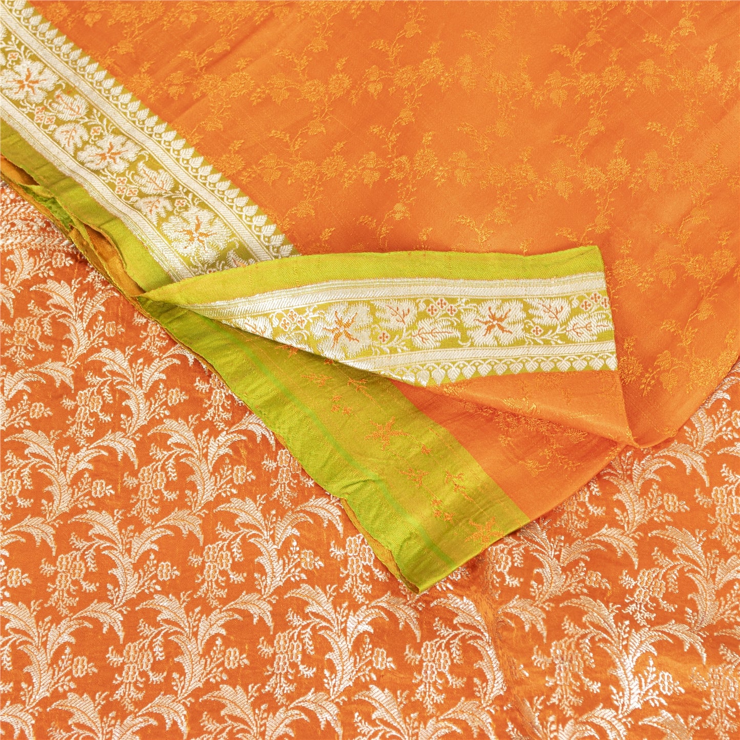 Sanskriti Vintage Sarees Banarasi Brocade Zari Woven Pure Satin Sari 5+YD Fabric