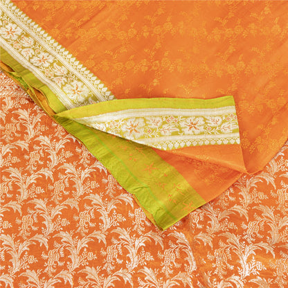 Sanskriti Vintage Sarees Banarasi Brocade Zari Woven Pure Satin Sari 5+YD Fabric