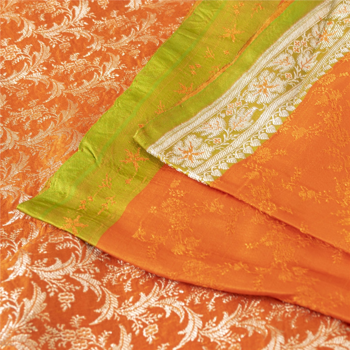 Sanskriti Vintage Sarees Banarasi Brocade Zari Woven Pure Satin Sari 5+YD Fabric