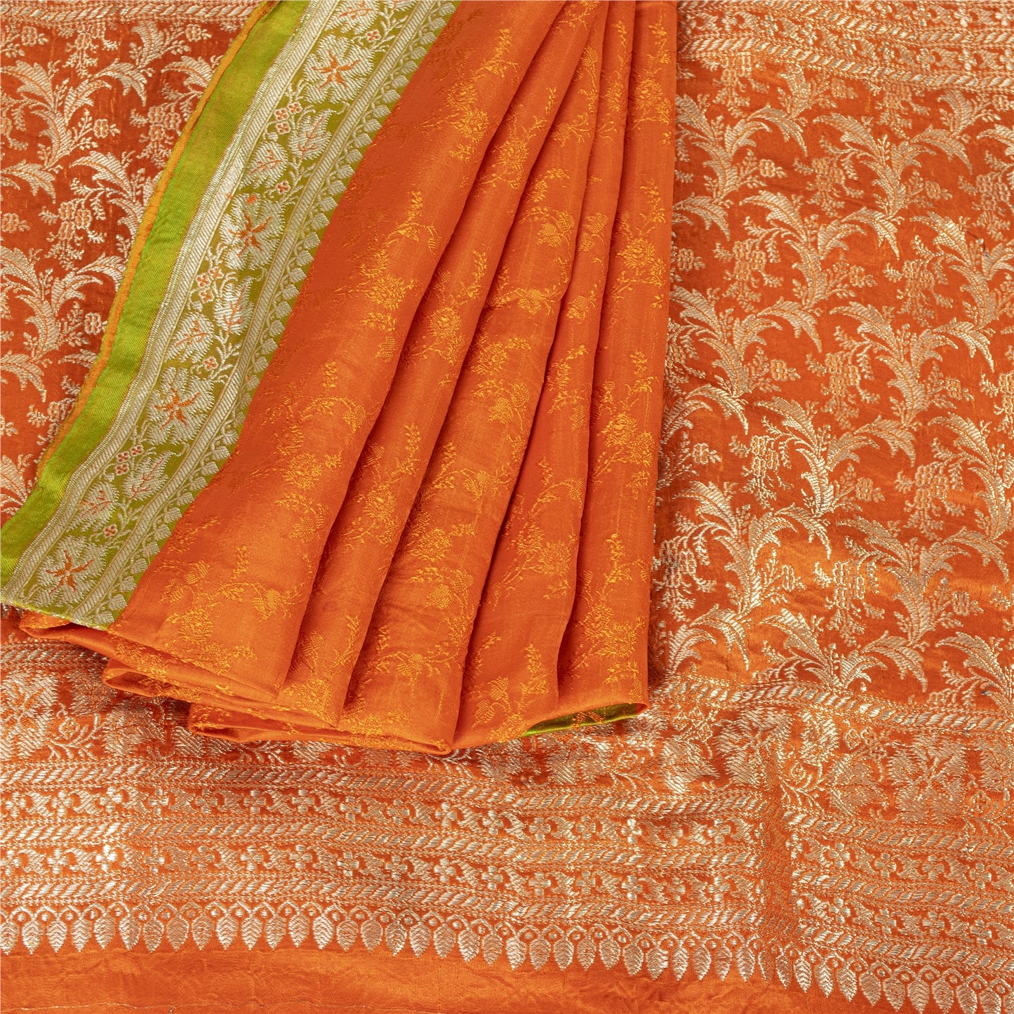 Sanskriti Vintage Sarees Banarasi Brocade Zari Woven Pure Satin Sari 5+YD Fabric