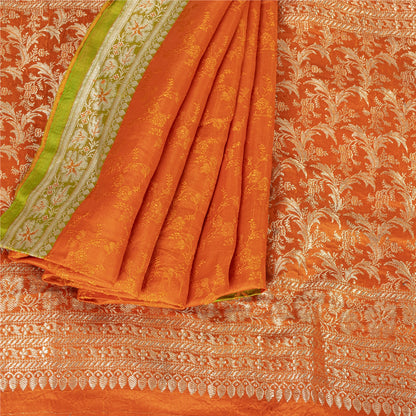 Sanskriti Vintage Sarees Banarasi Brocade Zari Woven Pure Satin Sari 5+YD Fabric