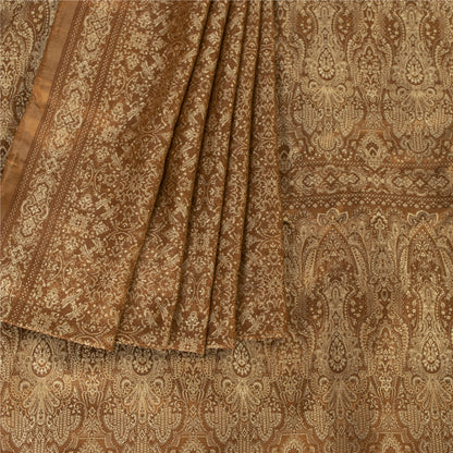 Sanskriti Vintage Sarees Brown Banarasi Brocade Woven Pure Satin Sari 5+ydFabric