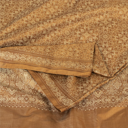 Sanskriti Vintage Sarees Brown Banarasi Brocade Woven Pure Satin Sari 5+ydFabric
