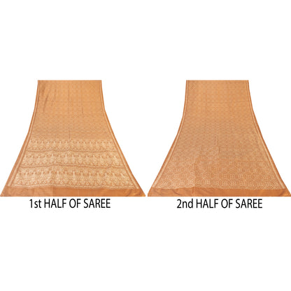 Sanskriti Vintage Sarees Brown Banarasi Brocade Woven Pure Satin Sari 5+ydFabric
