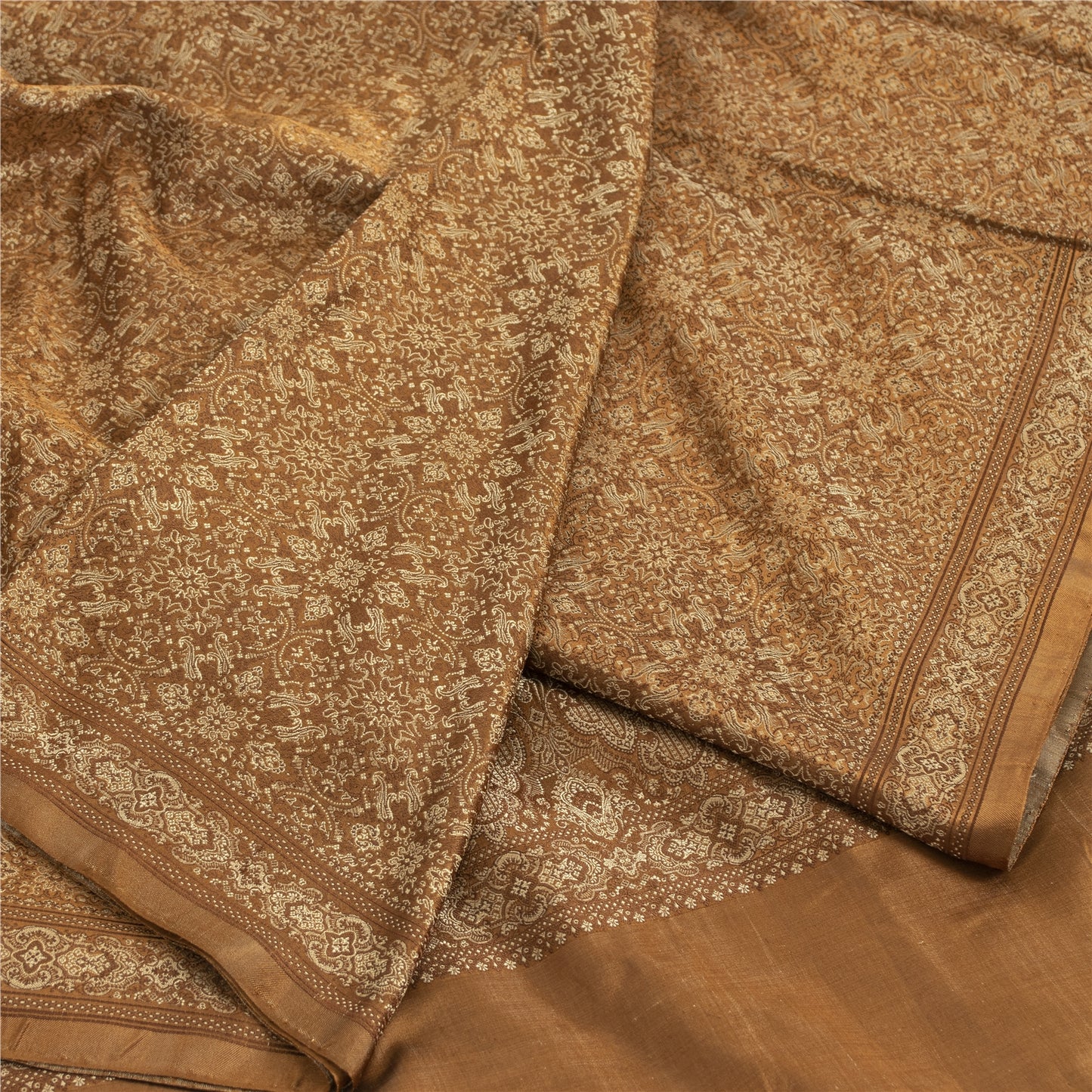 Sanskriti Vintage Sarees Brown Banarasi Brocade Woven Pure Satin Sari 5+ydFabric