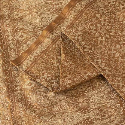 Sanskriti Vintage Sarees Brown Banarasi Brocade Woven Pure Satin Sari 5+ydFabric
